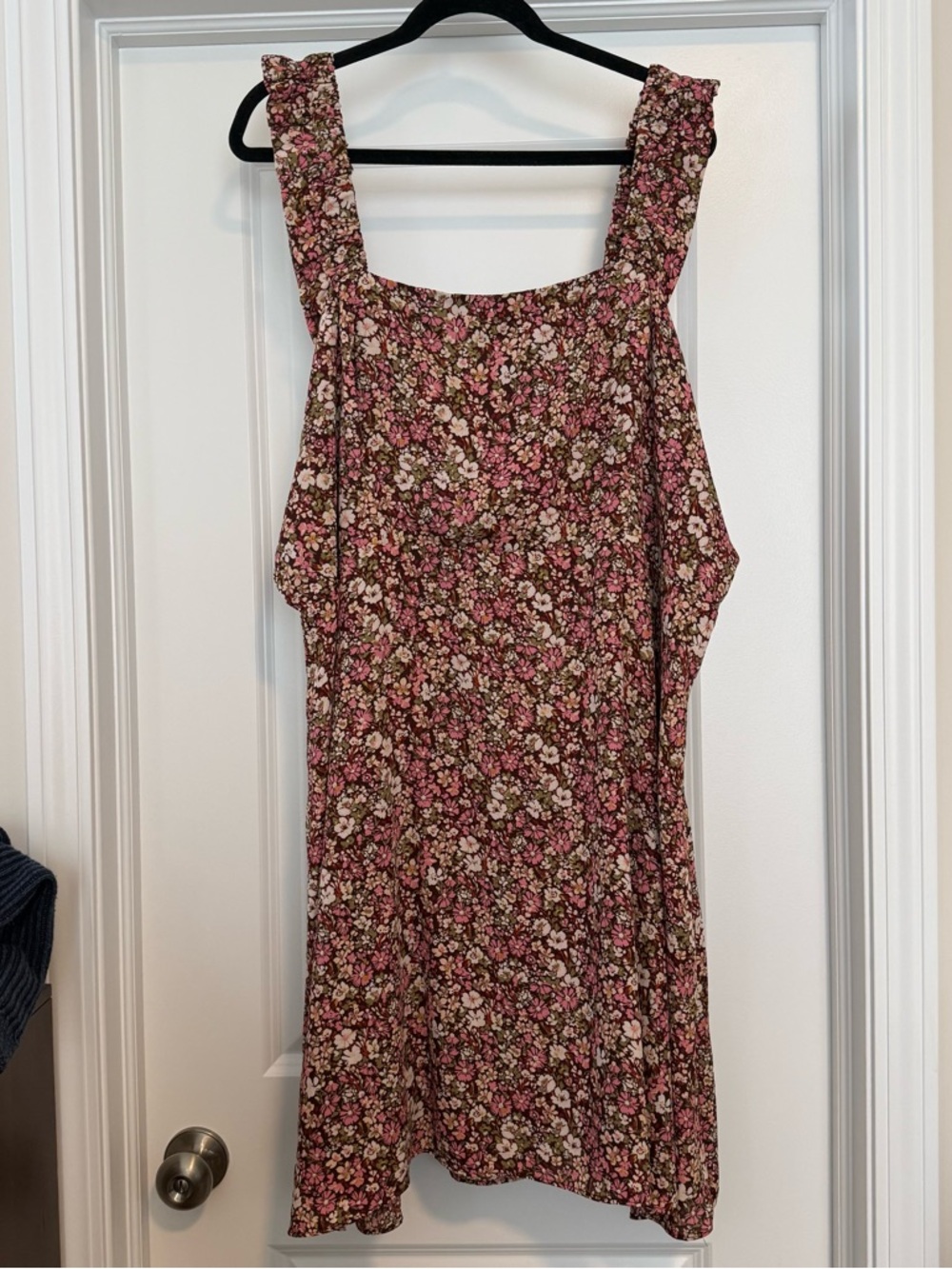 Floral Mini Dress with Square Neck in Pink and Green